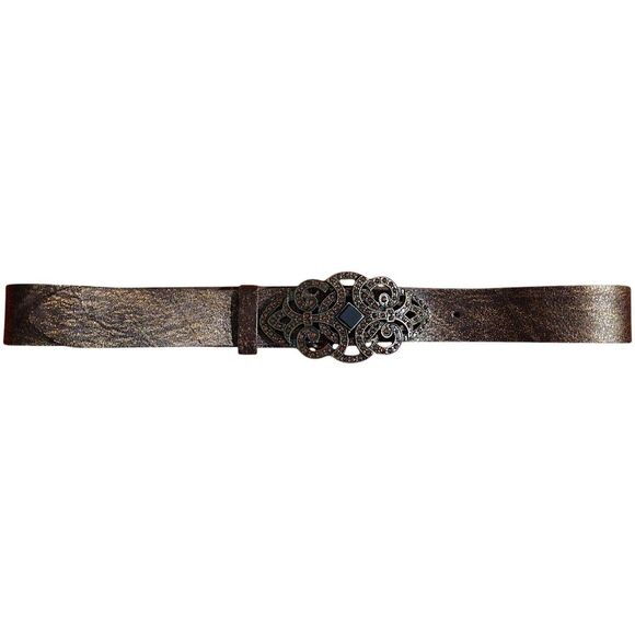 Streets Ahead Metallic Leather Belt with Ornate Buckle / Rhinestones, Medium - Picture 6 of 12
